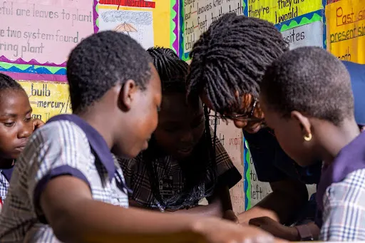 Lower primary school students testing sunflower’s offline models.